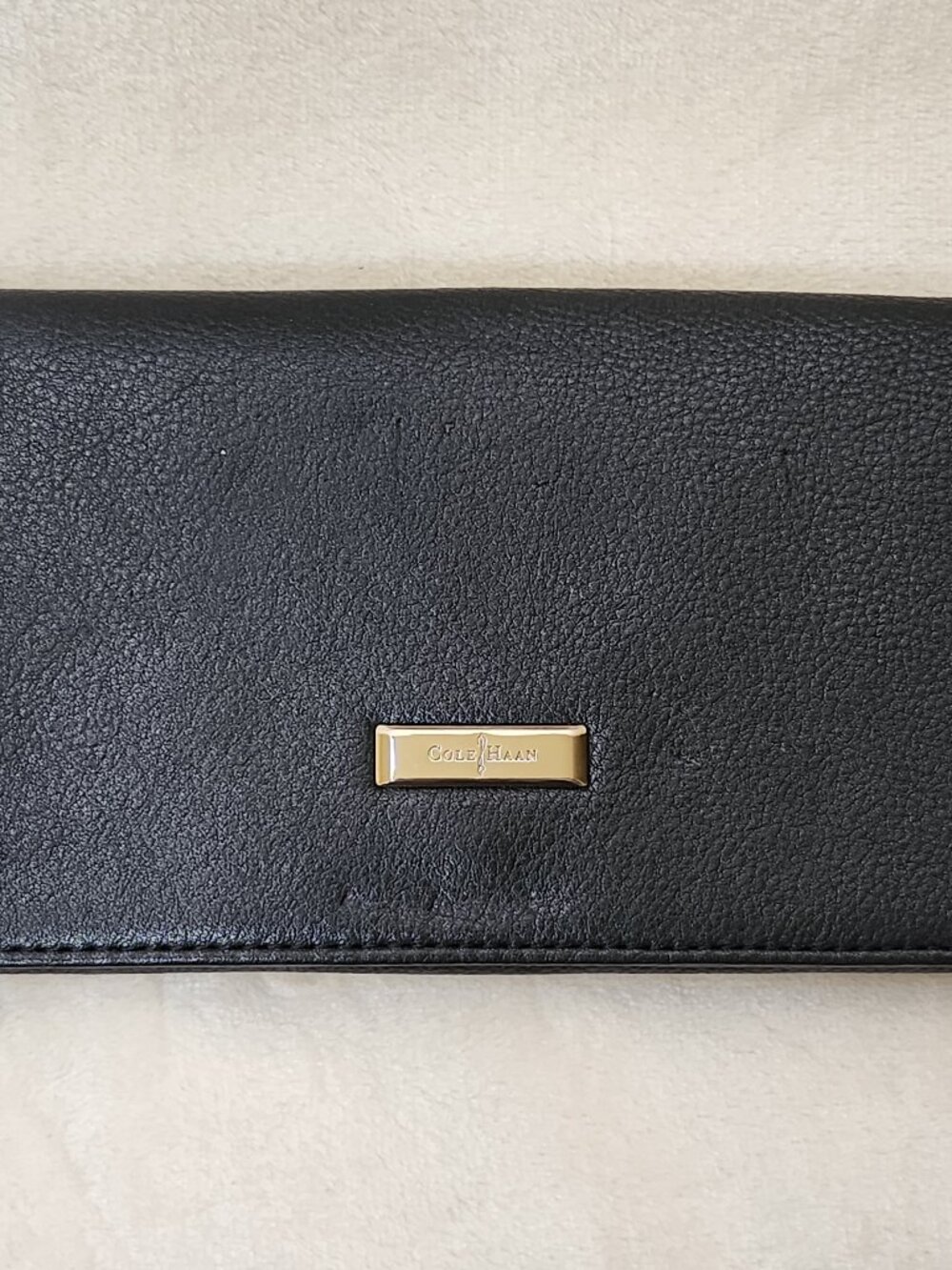 Cole Haan Black Leather Snap Wallet Clutch with Mirror